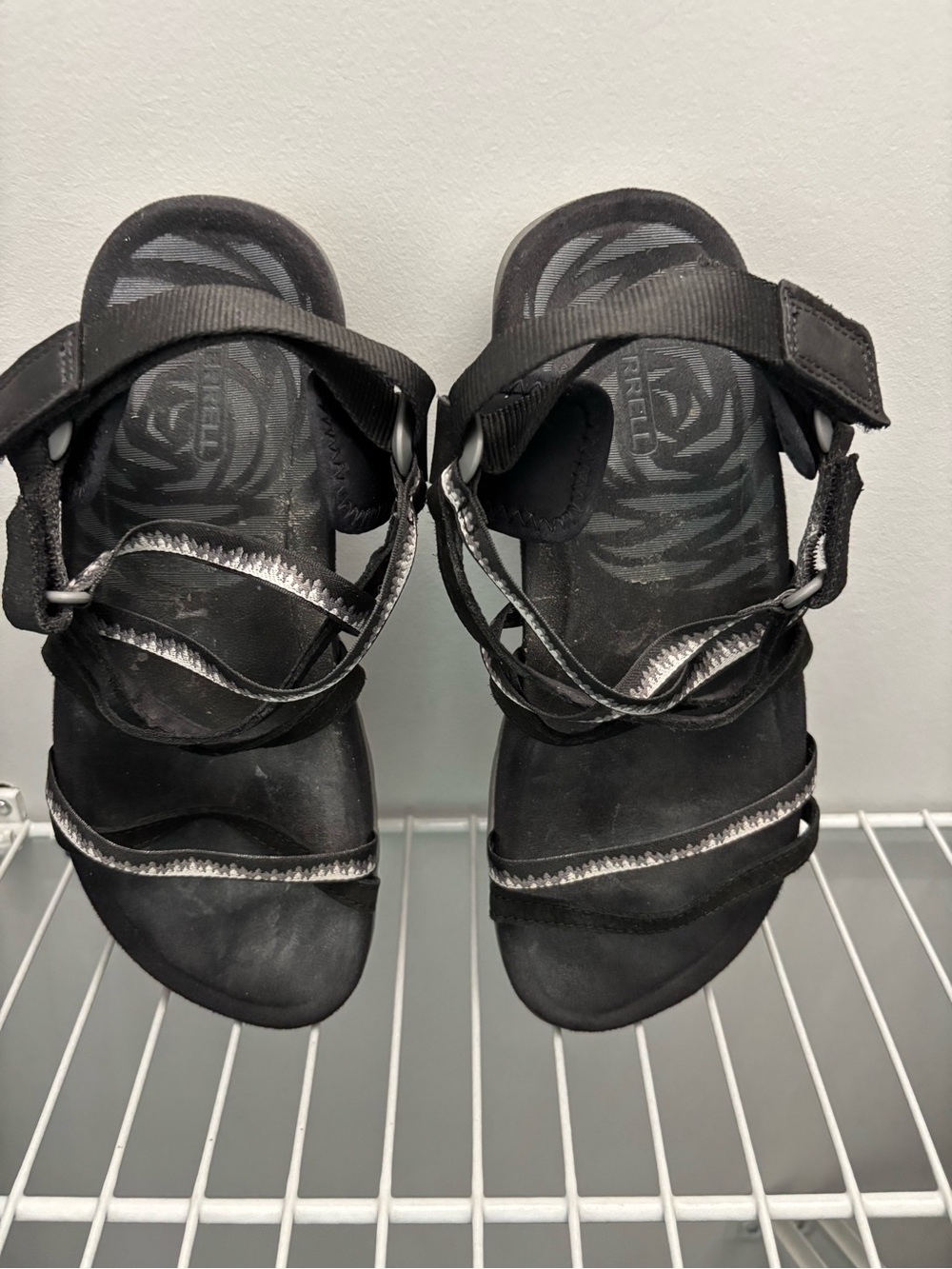 Merrell Black and Brown Ladies Sandals with Patterned Soles